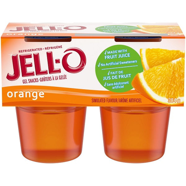 Jell-O Refrigerated Gelatin Snacks, Orange, 4 Cups - 96g
