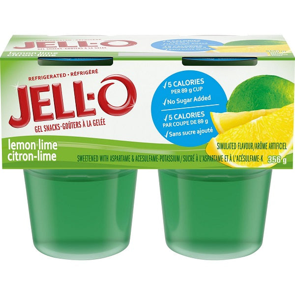 Jell-O Refrigerated Gelatin Snacks, Lemon Lime, 4 Cups - 96g