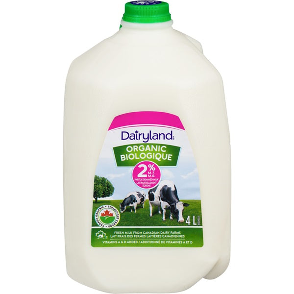 Dairyland 2% Organic Partly Skimmed  Milk, 4L