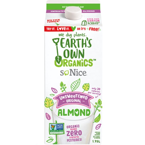 Earths Own so Nice Organic Almond Unsweetened ,1.75L