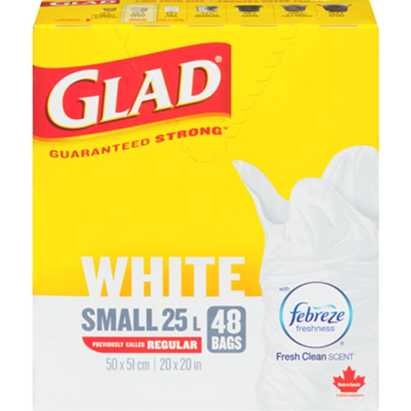 Glad White Garbage Bag 25L, 48ct