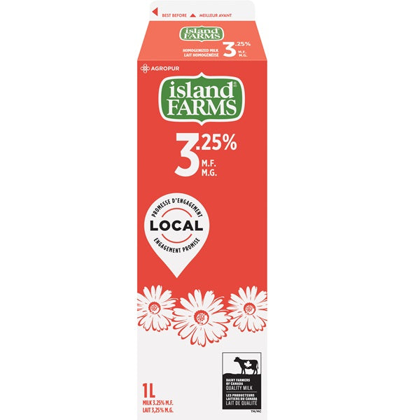 Island Farm 3.25% Homogenized Milk , 1L