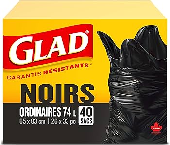 Glad Black Garbage Bags 74 Litres, 40 Trash