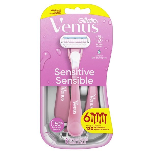 Gillette Venus Sensitive Women's Disposable, 6 Razors