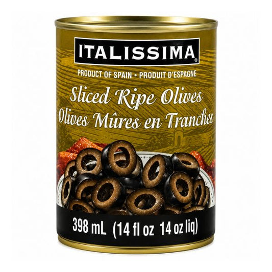 Italissima Black Olives Sliced, 398ml