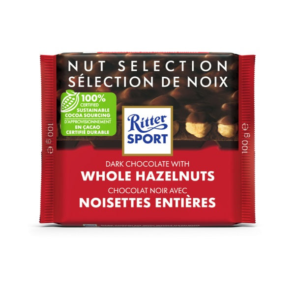 Ritter Sport Dark Chocolate With Whole Hazelnuts, 100gr