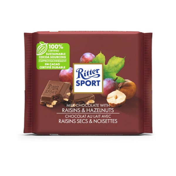 Ritter Sport Raisins & Hazelnuts Milk Chocolate, 100gr