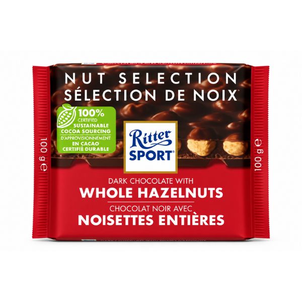 Ritter Sport Dark Chocolate With Whole Hazelnuts, 100gr