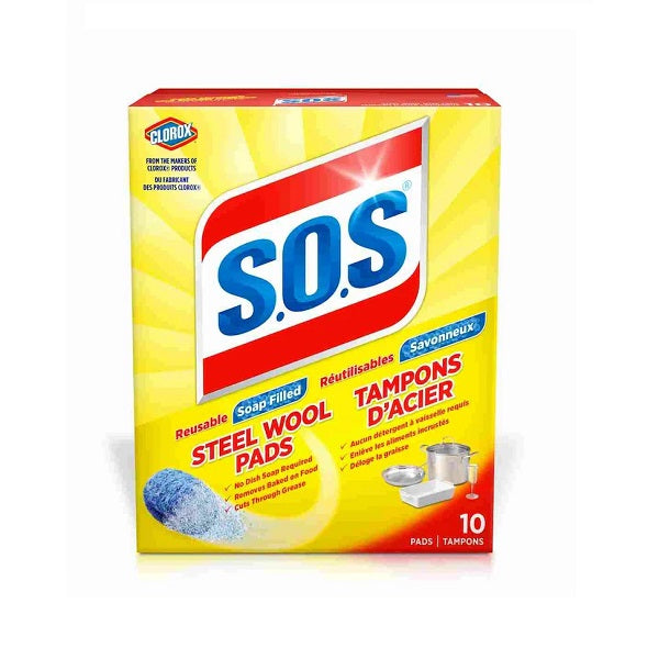 S.O.S Reusable Soap Filled Steel Wool Pads ,10ct