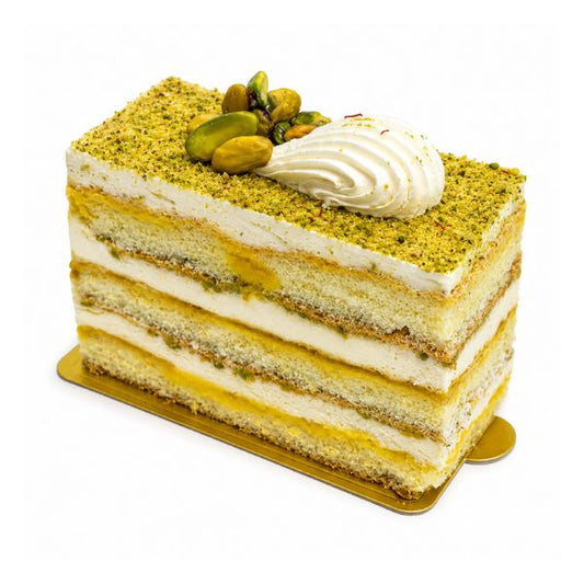 V-Pistachio Saffron Cake Slice