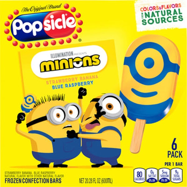 Popsicle Minions Bar, Strawberry, Banana, Blue Raspberry