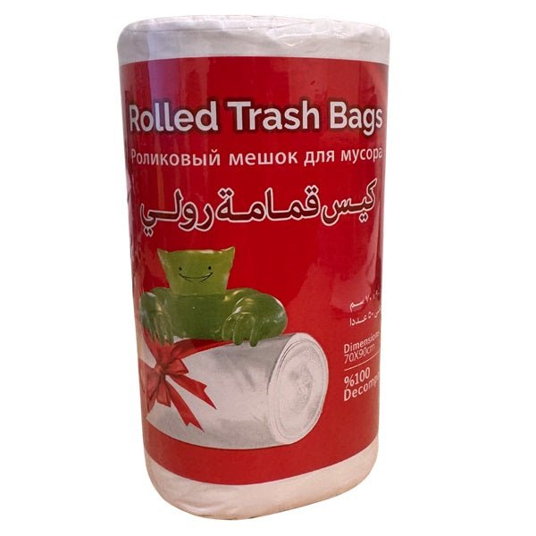 white decomposable trash bags