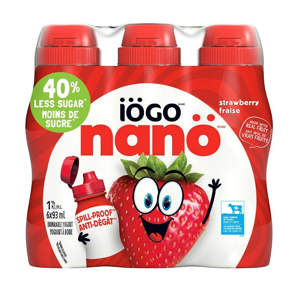 iÖGO nanö 1% Strawberry Drinkable Yogurt, 6 x 93 mL