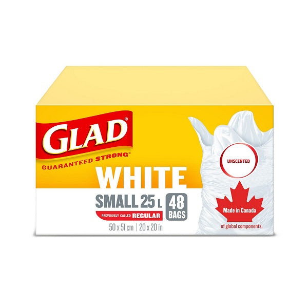 Glad® White Garbage Bags - Small 25 Liters - Unscented, 48 Trash Bags