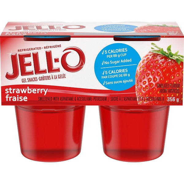 Jell-O Refrigerated Gelatin Snacks, Strawberry, 4 Cups, 96g