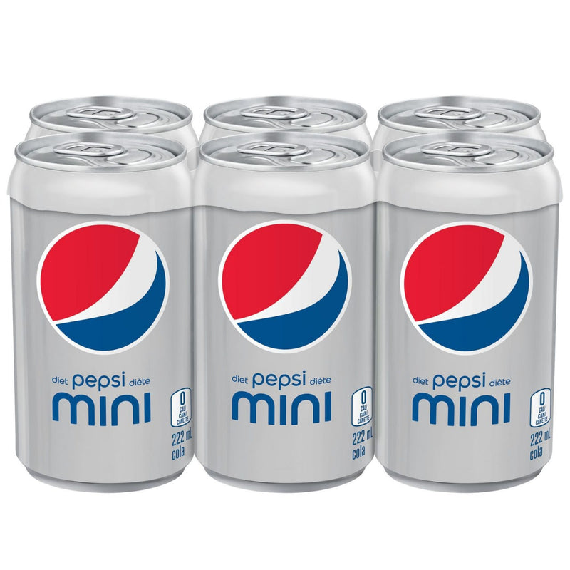 Diet Pepsi Cola, Mini Cans, 6 Pack 222mL